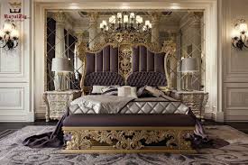 Luxury king size bedroom furniture sets with white sofa and wooden coffee table with flowers. Mumbai Luxury Designer Bedroom Set Royalzig