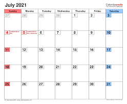 July 2021 calendar starts with sunday as starting of week begin. July 2021 Calendar Templates For Word Excel And Pdf