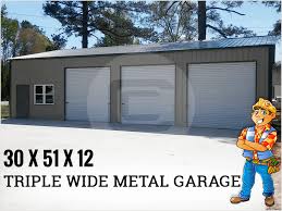 This Certified 30 X 51 X 12 Triple Wide Metal Garage Is Available At 15 280 Only Metal Shop Building Metal Garage Buildings Garage
