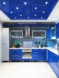 Blue Lacquer Stretch Ceiling In A Kitchen Blue Ceiling And Blue Furniture Looks Amazing You Are Free To C Modern Kitchen Design Modern Kitchen Kitchen Design