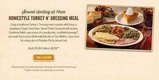 Christmas package, including cheese ball and crackers, holiday salad, prime rib, potatoes au gratin, asparagus, potato rolls, peppermint white chocolate cheesecake, more: Cracker Barrel Thanksgiving Dinner Menu 2015 To Go Meals Heavy Com