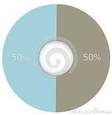 50 percent blue and grey circle diagram isolated pie chart