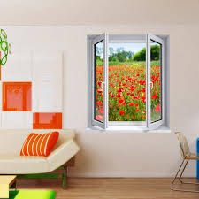 Imprimer poster trompe l'oeil fenetre fond d'écran. Stickers Trompe L Oeil Fenetre Champ Coquelicot Stickers Malin