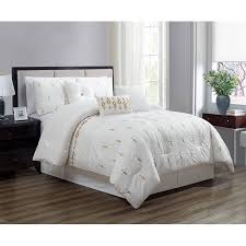 Gray and neutrals get eclectic. 7 Piece Bedding Set White Gold Embroidered Comforter With Accent Pillows Bed In A Bag Niamh Queen Walmart Com Walmart Com