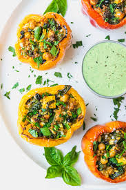 Heat the oven to 190°c/170°c fan/gas 5. Couscous Stuffed Peppers With Basil Spinach Sauce