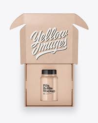 Download Opened Kraft Box With Pills Bottle Mockup In Box Mockups On Yellow Images Object Mockups PSD Mockup Templates