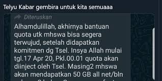Tanya pada admin apakah kuota tersebut ready atau tidak sebelum anda melakukan transfer. Ramai Soal Pesan Bantuan Kuota Data 50 Gb Untuk Mahasiwa Telkom University Ini Penjelasannya Halaman All Kompas Com