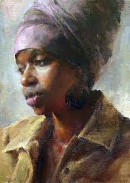Black Art In America Garden Art Mary Qian Contemporary Figurative Impressionist Female Head Art African American Black Woman Face Portrait Painting Portrait Painting African Art Art Painting