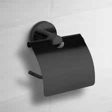 Mdesign metal freestanding toilet paper roll holder stand and dispenser with storage for 3 rolls of reserve toilet tissue for bathroom storage organizing holds mega rolls floral pattern black. Nameeks Ncb66 By Nameek S General Hotel Matte Black Toilet Paper Holder With Cover Thebathoutlet