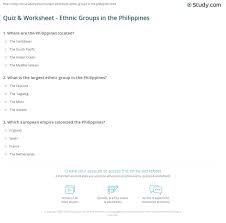 Test how much you know about filipino or any language with our amazing quizzes and language trivia!. Quiz Worksheet Ethnic Groups In The Philippines Study Com