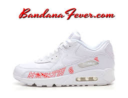 Custom Red Bandana Nike Air Max 90 Shoes White Streetwear Airmax90 Airmax By Bandana Fever Nike Air Max Custom Nike Shoes Nike Air Max 90