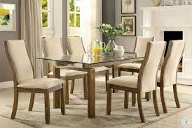Glass top rectangle dining table set. Onway Oak Rectangular Glass Top Dining Room Set From Furniture Of America Coleman Furniture