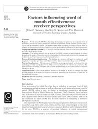 Pdf Factors Influencing Word Of Mouth Effectiveness Receiver Perspectives