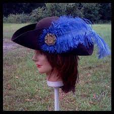 Chocolate Colored Tricorn Pirate Hat With Blue Feather Plume Use The Coupon Code Blue Feather Plume Chocolate Color