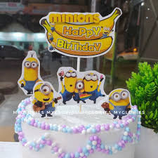 Cake designs minion cookies cool birthday cakes gravity defying cake creative cakes halloween cakes cupcake cakes no bake cake minions. Minion Banana Birthday Cake Decoration Package Cake Topper Birthday Bread Decoration Party Supplies Shopee Philippines
