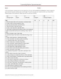 Learning Style Questionnaire Learning Styles Questionnaire Learning Styles Learning Styles Survey