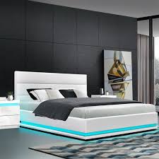 Dhp dakota upholstered faux leather platform bed with wooden slat queen size contemporary white platform bed with 2 storage drawers Artiss Rgb Led Bed Frame Double Full Size Gas Lift Base Storage White Leather Lumi Buy Double Size Bed Base 9355720071610