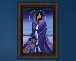 Morning Star Woman by Betty Albert 16x22 Cree Indian Native American Woman  Lake Beaded Flowers Feathers Framed Art Print Picture