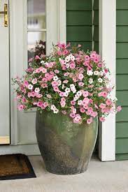 Colorful flowers look great on your front door entrance. 40 Pretty Front Door Flower Pots That Will Add Personality To Your Home Front Porch Flowers Porch Flowers Flower Pot Design