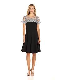 Chetta B Women S Fit And Flare Dress With Embroidered Silver Lace Women S Fit And Flare Dresses Fit And Flare Dress Flare Dress