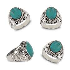 Bague argent massif 925 cabochon de turquoise bleu vert t 54 bijou ring. Bague Aden Createur Faite A La Main Pierre Turquoise Veritable Ovale Bleue Argent Massif Effet Vieilli Homme Bague Maty