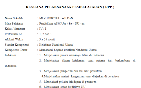 Rpp Ke Nu An Kelas 4 Mi Semester 1 Dan 2 Mi Zumrotul Wildan