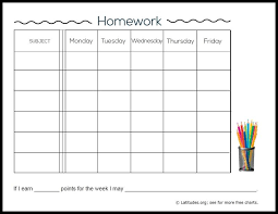 free weekly homework chart intermediate homework chart