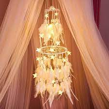 Maybe you would like to learn more about one of these? Amazon Com Dremisland Double Circle White Feather Dream Catcher With Mobile Led Fairy Lights Wall Hanging Ornaments Ceiling Decor For Bedroom Decor Wedding Decorations Boho Chic Party Nursery Decor Home Kitchen
