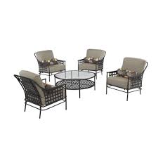 Hampton Bay Lynnfield 5 Piece Patio Conversation Set With Gray Beige Cushions Hd14500 The Home Depot Conversation Set Patio Deep Seating Patio Seating Sets