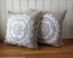 Set Of Two Pillow Covers 40x40cm Linen And Lace Collection Kirlent Dekoratif Yastiklar Yastiklar