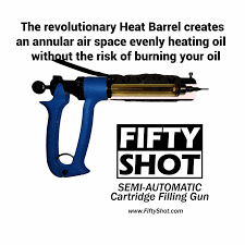 The fifty shot vape cartridge filling gun has a heating element that wraps around. Fifty Shot Cali Kind Vape Supply