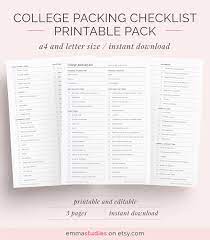 College Student Packing List Printable Semester Dorm Housing Etsy College Packing Lists Packing List College Packing Checklist