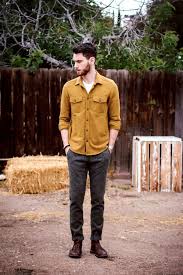 Wear a black leather jacket and a black leather clutch bag to look stylish and smart. Mustard Shirt Outfit Mens Shop Clothing Shoes Online