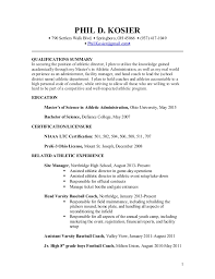 Phil Kosier Resume For Athletic Director