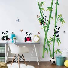 Amazon Com Decalmile Panda With Bamboo Wall Decals Animal Wall Stickers Kids Room Baby Nursery Bedroom Wall Decor H 43 3 Inches Kitchen Dining