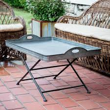 Larger end table with tempered glass insert Oversized Metal Coffee Tray Table Antique Farmhouse