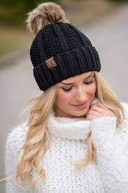 Cc Knit Blanket Lined Fur Pom Pom Beanie Black Nanamacs Com 1 Beanie Hats For Women Winter Hats Crochet Hats