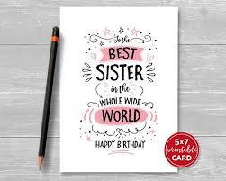 Creative Happy Birthday Card Ideas For Sister Printable Birthday Card For Sister To The Best Sister In The Etsy Dad Birthday Card Birthday Card Printable Husband Birthday Card