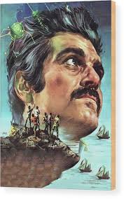 ''Isla Misteriosa y el capitan nemo la'', 1973, painting by Jano Wood Print