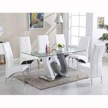 Barcelona Glass Dining Table In High Gloss And 6 Vesta Chairs Glass Dining Table Dining Room Design Modern Dining Room Table