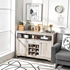 It has a large centrally located wine storage area with one drawer. Buy Giantex Buffet Server Sideboard Console Table Wood Dining Table Cupboard Table With 2 Cabinets 1 Drawer And 9 Wine Cabinets Storage Organizer Kitchen And Dining Room Gray Online In Turkey B082y8gn75