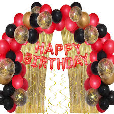Happy 50th birthday handwritten celebration poster. Red And Black Happy Birthday Decoration Kit Combo With Banner Balloons Foil Curtain Swirls 55pcs For Birthday Party Decoration Kids Girl Boys Husband Wife Girl Friend Adult 30th 40th 50th 60th Party Supply