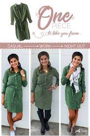 This Green Shirt Dress In A Fantastic Option For Fall And Winter You Can Wear It So Many Ways H Green Shirt Dress Green Shirt Dress Outfit How To Wear Shirt