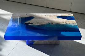 Marble And Resin Tables Incorporate The Soothing Depth Of A Blue Lagoon Handmade Table Resin Table Asian Home Decor