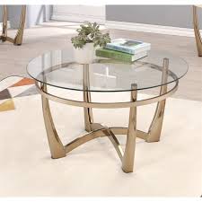 We offer both large and small coffee tables in a range of materials, like wood, metal, and glass, and in multiple shapes—rectangular, square, round, and oval—to fit your space and your style. Orlando Ii 2 Piece Round Glass Top Coffee Table And End Table Set In Champagne 1883241 Pkg