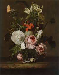 Flowers in a glass vase. Rachel Ruysch Bouquet Of Flowers In A Vase