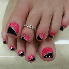 Nail art, beauty, travel and music videos. Pink And Black Toe Nail Art Designs With Glitter Toe Nail Designs Toe Nail Art Toe Nails