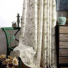 Floral Black And Cream Curtains Amazon Com Linen Curtains Green Leaf Drapes Anady Set Of 2 Panle Cream White Curtains Swirl Leaf E Curtains Living Room Window Curtains Living Room Curtains