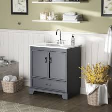 Eviva happy 30 inch x 18 inch white transitional bathroom vanity with white carrara marble countertop and undermount porcelain sink. Winston Porter 30 Inch Bathroom Cabinet Storage Cabinet Modern White With Rectangular Single Sink Basin Wayfair