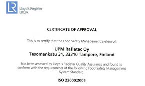 Rules, standards and certifications for food safety and quality, health and origins. Upm Raflatac Gains Iso 22000 Food Safety Certification Labels Labeling